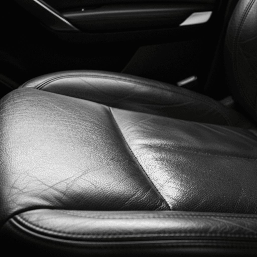 clean conditioned leather car seat with visible texture