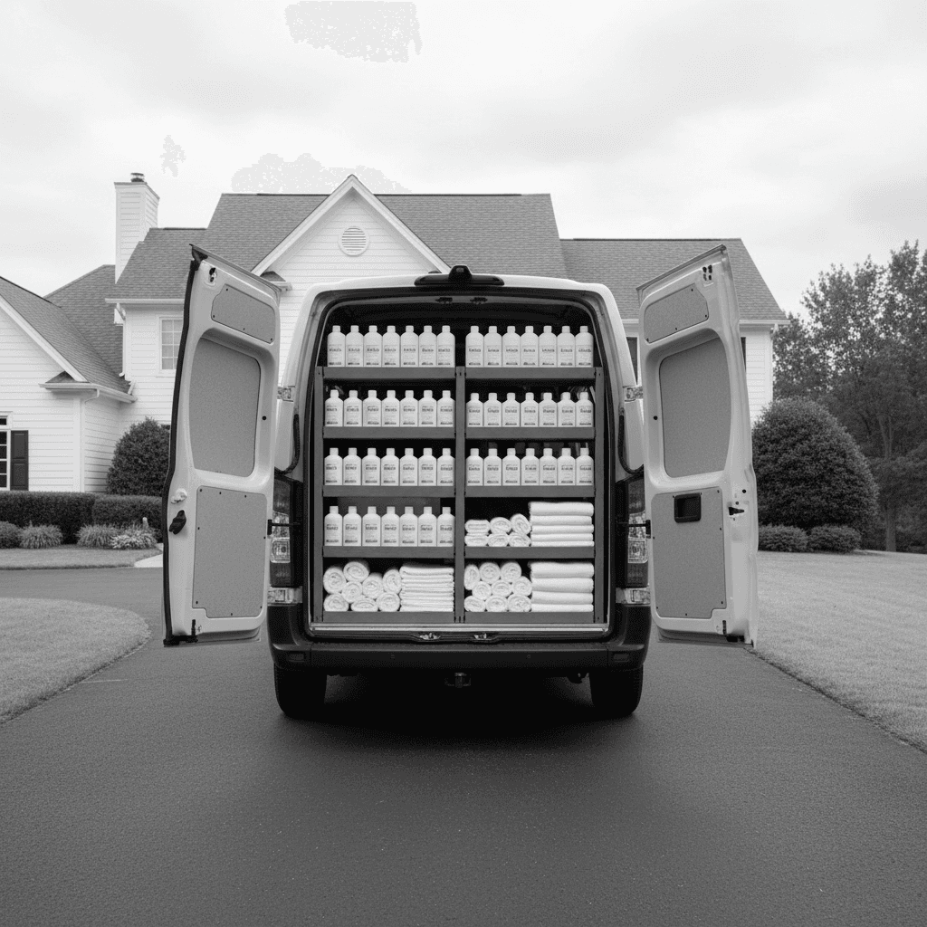 mobile detailing van setup in driveway