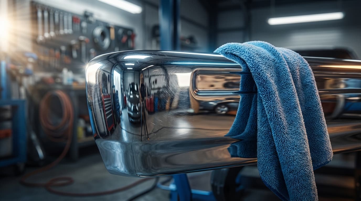 Microfiber cloth wiping a black dashboard